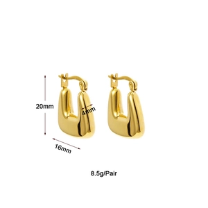 Polished 18K gold plated thick U-shape hoop earrings with 20mm x 16mm dimensions