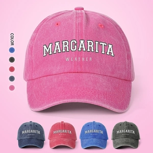 Washed Cotton Baseball Cap Margarita Weather Letter Print Vintage Distressed Adjustable Outdoor Sun Hat For Women Men