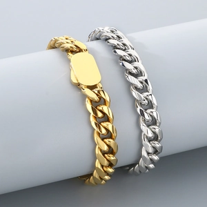 Polished gold and silver Cuban chain bracelets with sleek rectangular clasps for men