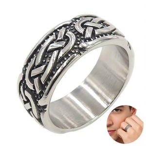 Vintage Celtic Knot Ring Stainless Steel Braided Pattern Band Oxidized Retro Viking Punk Style Jewelry For Men Women