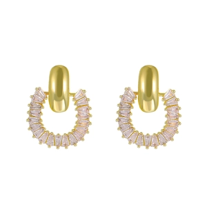 French luxury gold hoop earrings with baguette-cut cubic zirconia in a modern style