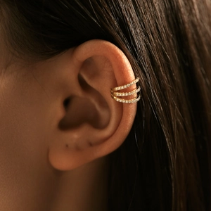 Elegant 925 sterling silver multi-layer gold ear cuff with sparkling zircon accents