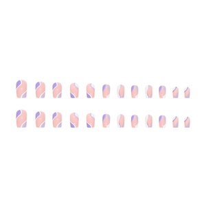 24-piece press-on nail set with blue-purple wavy patterns in a fresh minimalist style