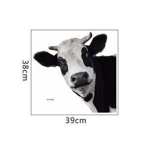 Realistic black and white cow head wall sticker for home decor measures 39cm x 38cm