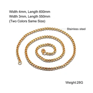 Polished gold box chain necklace for men in stainless steel with lobster clasp