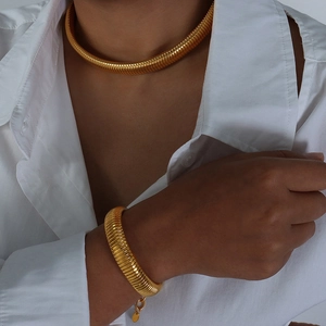 Titanium Steel Necklace And Bracelet Chic Minimalist Ribbed Tubogas Style Flat Snake Bone Chain Modern Fashion For Women