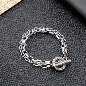 Bracelet punk pour hommes en acier inoxydable à double couche avec fermoir à bascule