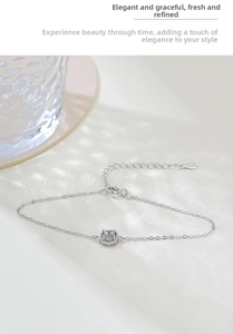 Macro detail of elegant S925 sterling silver bracelet with square claw-set centerpiece