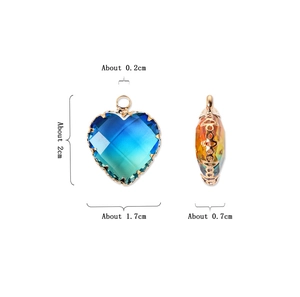 Detail view of heart-shaped glass pendant with dimensions 2cm by 1.7cm for DIY jewelry
