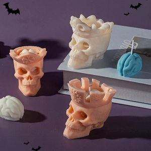 Halloween skull and brain candles with crown and pirate hat for gothic home decoration
