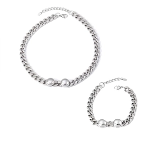 Stainless Steel Jewelry Curb Chain Necklace And Bracelet With Polished Ball Pendants Minimalist Chic For Women