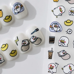 Adesivi per unghie giapponesi cartoon con motivi a rilievo 3D di papera e caffè