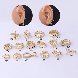 Collection of 16 gold plated geometric earrings with zircon butterfly and snake designs