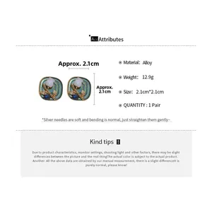Detail view of vintage tulip earrings showing dimensions 2.1cm by 2.1cm and alloy material
