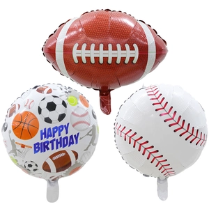 Three-piece sports theme foil balloons set featuring football baseball and happy birthday design
