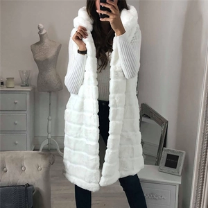 Damen Lange Kunstpelz Weste Mit Kapuze Ärmellos Plüsch Herbst Winter Warm Lässige Urban Mode Oberbekleidung