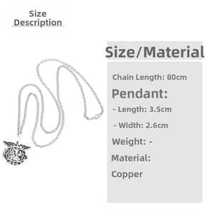 Detail view of 80cm copper wing locket necklace with size specs and hollow sphere pendant
