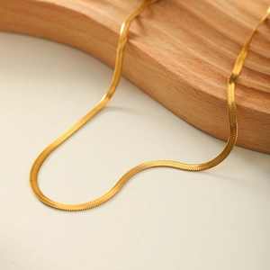 Minimalist Flat Snake Bone Chain Necklace 18K Gold Plated Stainless Steel Waterproof Herringbone Link Jewelry For Women