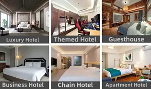 Collage of six diverse hotel interior styles showing luxury, business, and boutique rooms