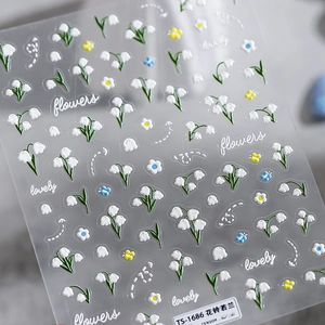 5D embossed lily of the valley and daisy nail stickers with 3D texture TS-1686