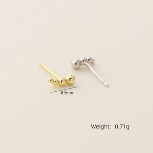 Minimalist S925 sterling silver ball stud earrings in gold and silver finish, 8.5mm length