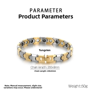 Détail du bracelet magnétique en tungstène à maillons en H dorés et argentés polis