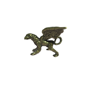 Antique brass griffin statue featuring detailed wings and a vintage metallic finish