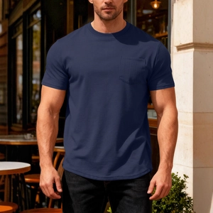 T-shirt uomo blu navy in maglia a nido d'ape con taschino e vestibilità casual estiva