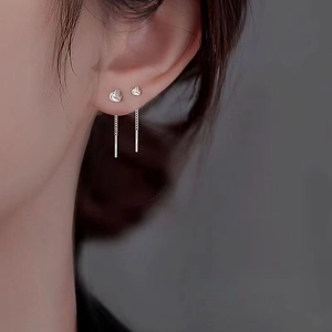 Elegant 925 sterling silver threader earrings with knot stud and thin metallic chain