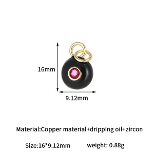 14k vergoldeter Anhänger aus Kupfer mit rosa Zirkon und schwarzem Emaille-Finish