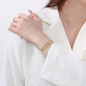 Minimalist double layer stainless steel chain bracelet in golden finish for women and men