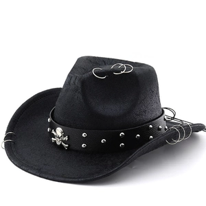 Western Cowboy Hat PU Leather Skull Rivet Punk Gothic Wide Brim Hat For Men Women Vintage Steampunk Accessories