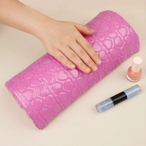 Pink heart-patterned PU leather manicure hand rest pillow for nail salon hand support