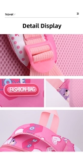 Detail of pink ergonomic backpack with breathable mesh back and adjustable straps