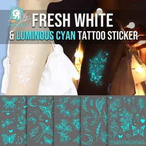 Luminous Temporary Tattoo Stickers Water Transfer Paper White Butterfly Mandala Flower Body Art For Face Arm Neck