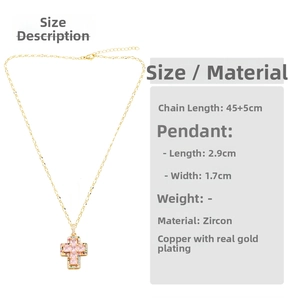 Detailed size chart for the colorful zircon cross necklace with gold plated chain