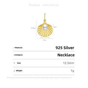 Detail view of s925 silver shell pendant with 5mm pearl and size specifications
