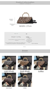 Detailed size and color guide for the leopard print square handbag with gold handles