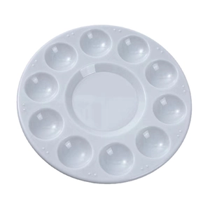 White circular 11-well plastic palette for student watercolor and acrylic painting