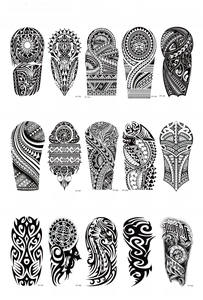 Waterproof temporary tattoo set with 15 tribal totem designs sized 208x95mm for arms