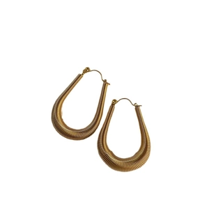 Elegant gold U-shaped hoop earrings with textured spiral threading for women