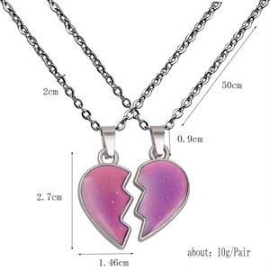 Detailed size chart for silver angel wing heart necklace with mood changing color effect