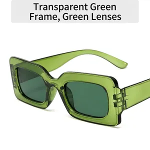 Retro transparent green square sunglasses with fresh candy-colored hipster hip-hop style