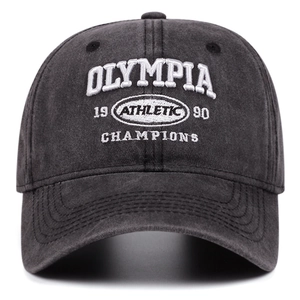 Vintage dark grey washed cotton baseball cap with Olympia athletic embroidery