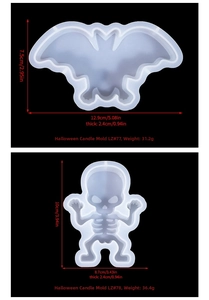 Detail view of bat and skull silicone molds for Halloween DIY candle making