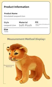 Size comparison detail of plush lion toy with high-elastic PP cotton filling info