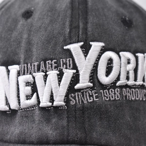 Vintage washed cotton baseball cap featuring high-quality New York 1988 3D embroidery