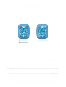 Détails de boucles d'oreilles géométriques en argent 925 avec zircons bleus carrés