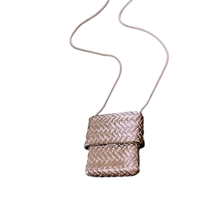 Rose gold square woven bag pendant necklace with sleek snake chain for women