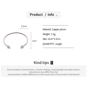 Detail showing dimensions and material of the silver copper bangle with zircon stones